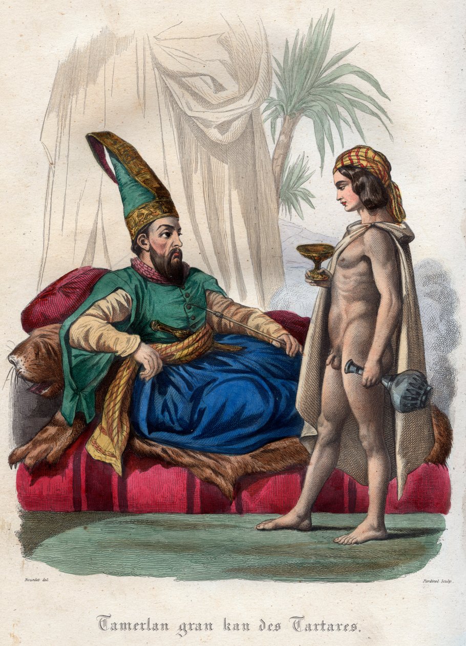 मंगोलियाई सम्राट तैमूर (तामेरलेन) (1336-1405) और एक युवा नग्न द्वारा फ्रेंच स्कूल