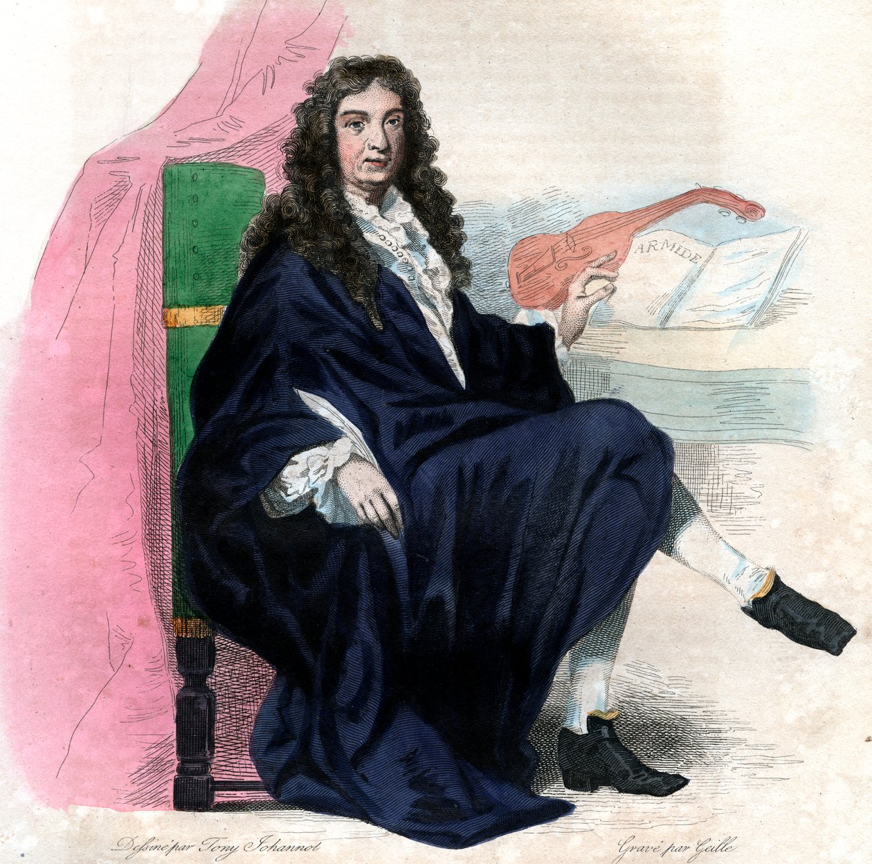 जीन बैप्टिस्ट लुली (1632-1687), फ्रेंच संगीतकार के चित्र। द्वारा फ्रेंच स्कूल