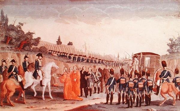 बर्लिन के मजिस्ट्रेट ने 1807 में शहर की चाबी नेपोलियन को सौंप दी द्वारा फ्रेंच स्कूल
