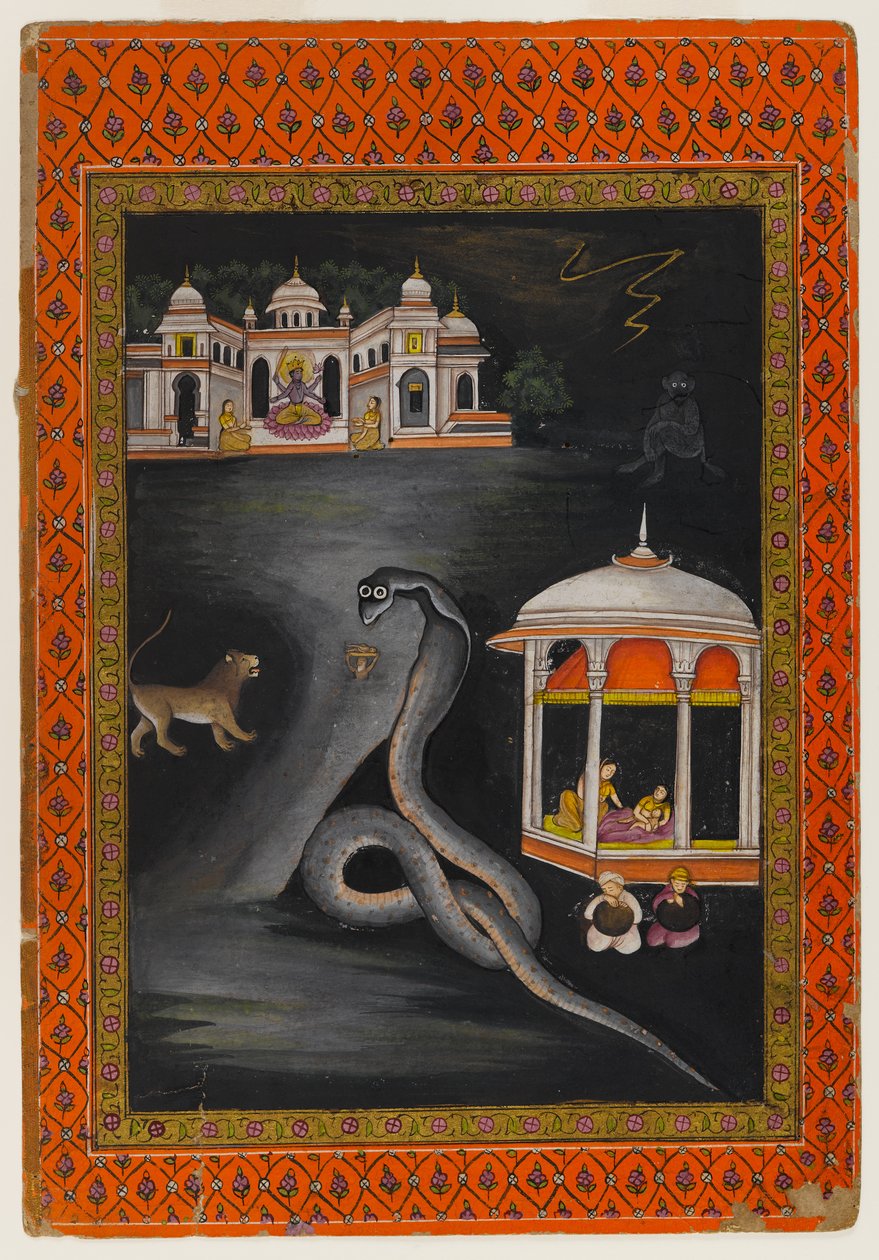 कृष्णा ने नदी पार की, 19 वीं शताब्दी की पहली छमाही (कागज पर wc और सोना) द्वारा इंडियन स्कूल