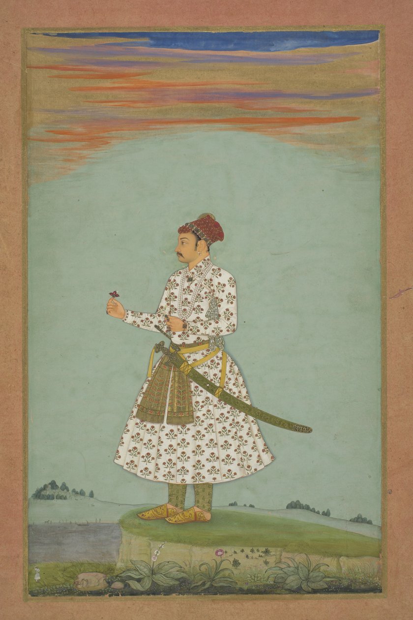 अंबर के महाराजा राम सिंह (आई), सी। 1660 (एल्बम पत्ती पर लगे कागज पर गौचे और सोना) द्वारा इंडियन स्कूल