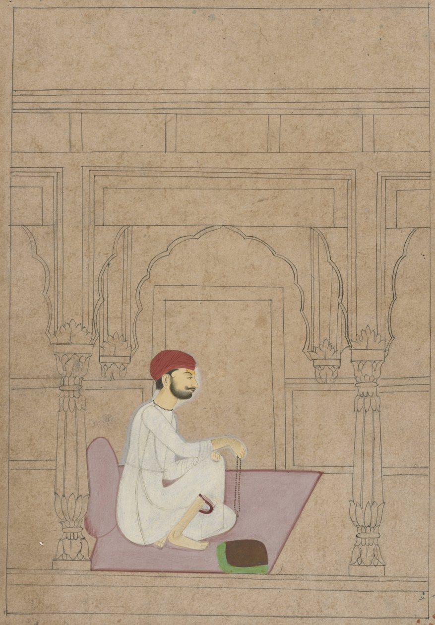 ध्यान लगाने वाला तपस्वी, c.1730 (शौकीन और स्याही कागज पर) द्वारा इंडियन स्कूल