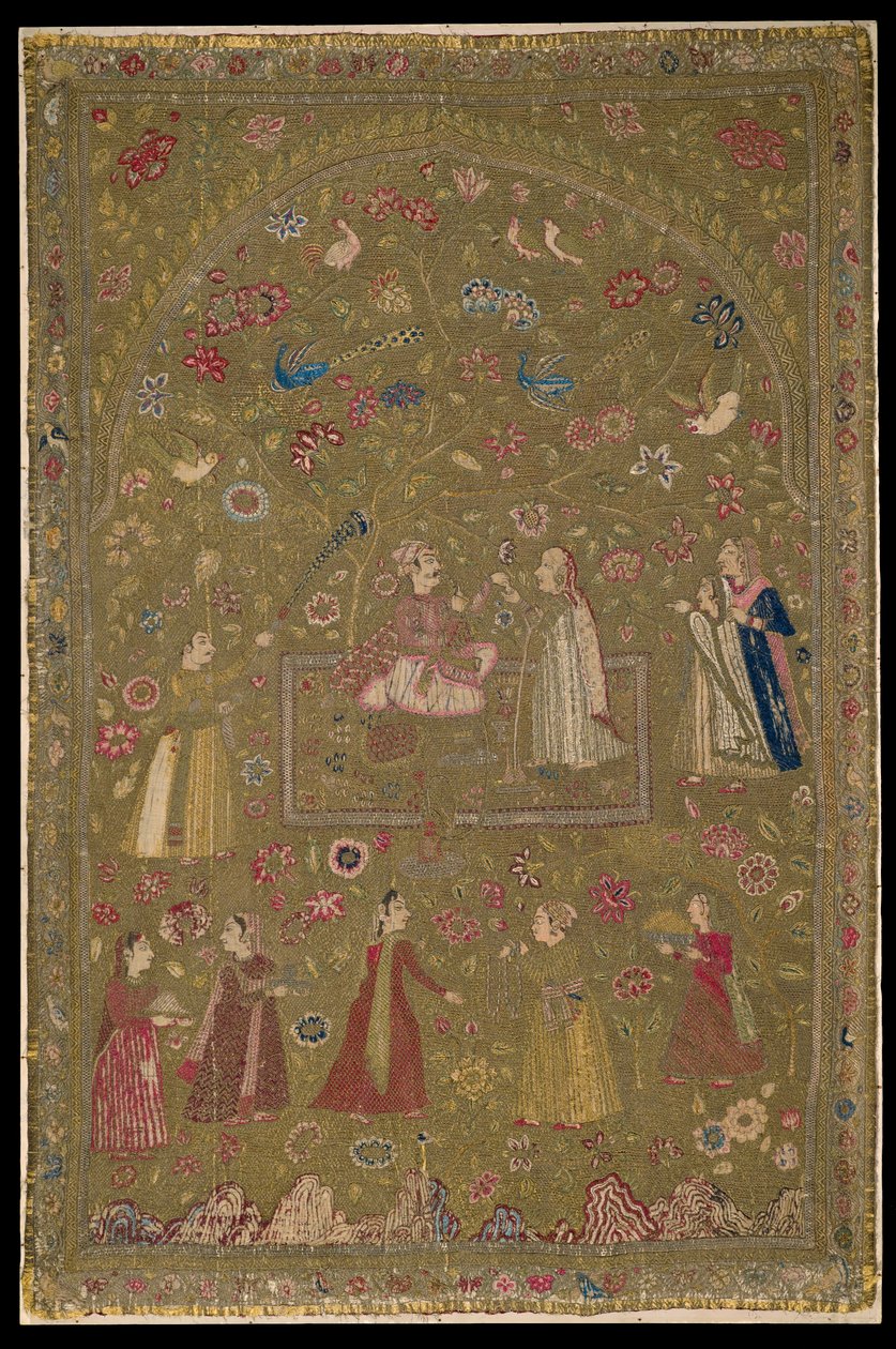 कपड़ा लटका हुआ, 17 वीं सदी की शुरुआत (रेशम, धातु और कपास) द्वारा इंडियन स्कूल