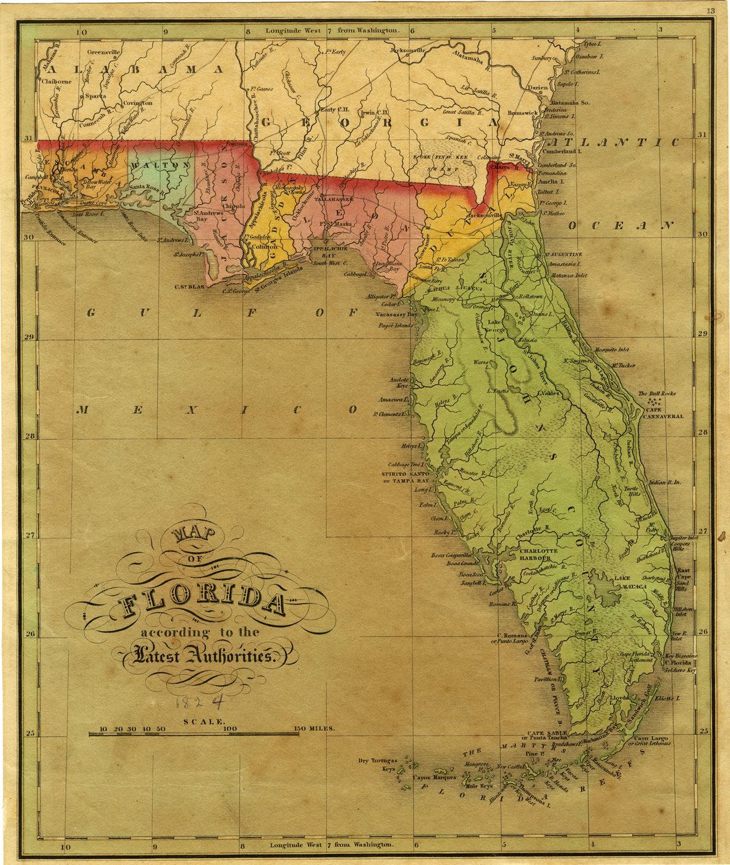 फ्लोरिडा का नक्शा, 1826 द्वारा ए। समापन