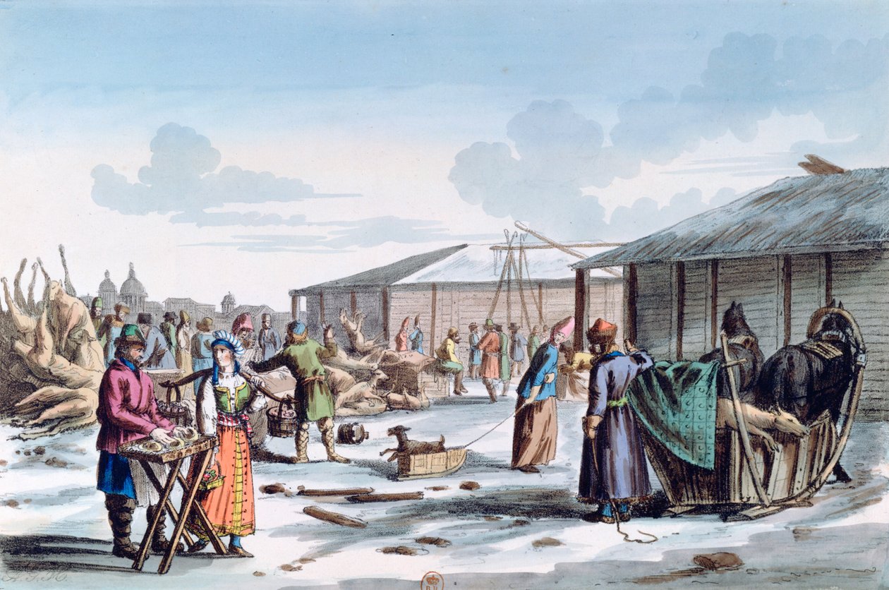 सर्दियों के दौरान मांस बाजार, रूस, 1821 द्वारा एसी हबीबाग