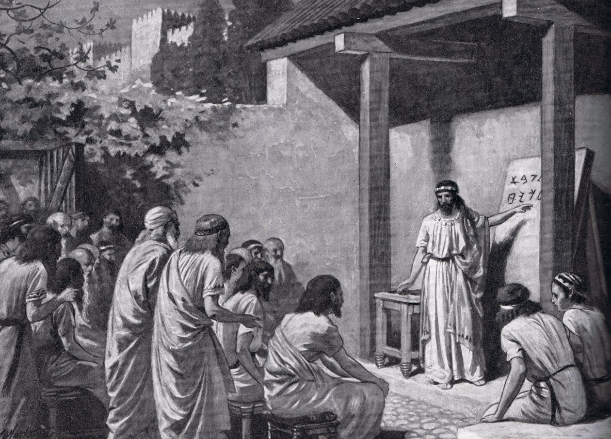 कैडमस यूनानियों को एक वर्णमाला कलाकार, &39;हचिन्सन हिस्ट्री ऑफ द नेशंस&39;, 1915 से दृष्टांत देता है द्वारा एसी वेदरस्टोन