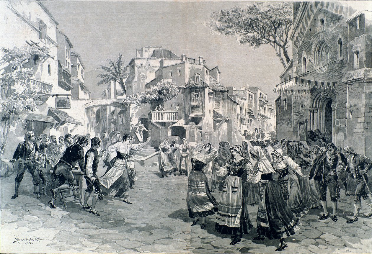 1891 में टिएट्रो अल्ला स्काला में कैवेलेरिया रस्टिकाना का अंतिम दृश्य, मस्कैग्नी द्वारा ओपेरा द्वारा ए (बाद) बोनामोर