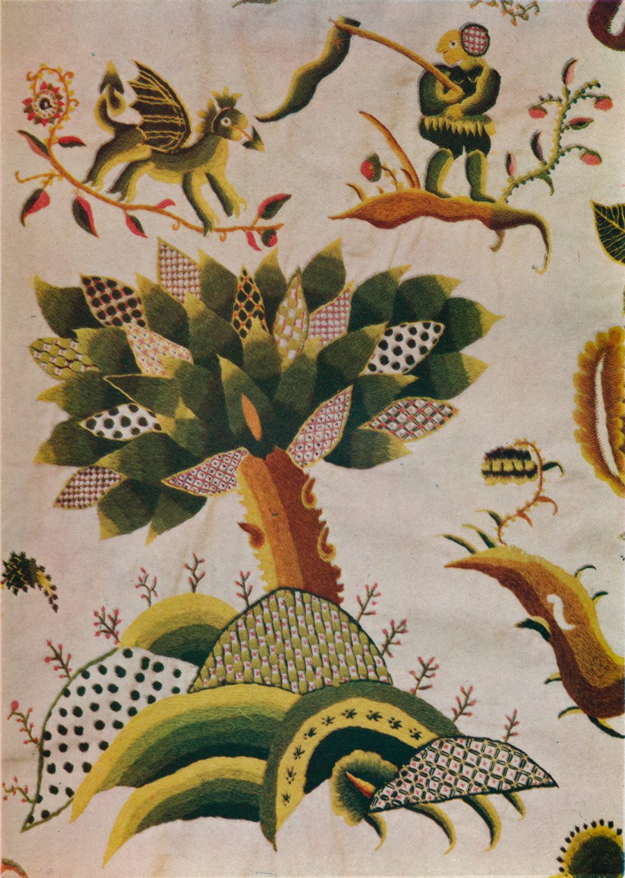 इंग्लिश क्रूल वर्क बेड-कर्टन का विवरण, c1680 द्वारा अबीगैल पेटी