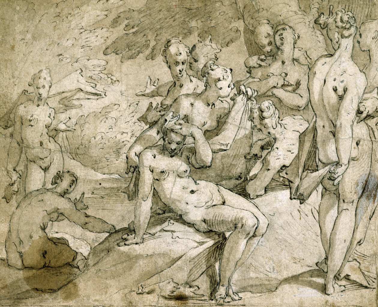 No.3146 डायना और कैलिस्टो, c.1595, (स्याही और धो) द्वारा अब्राहम ब्लोमैर्ट