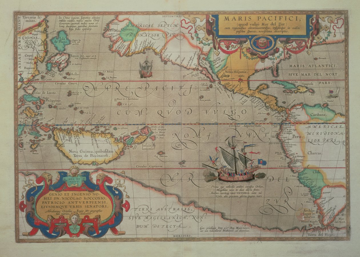 प्रशांत, चीन और अमेरिका का नक्शा, 1589 अब्राहम ऑर्टेलियस (l527-98) द्वारा अब्राहम ऑर्टेलियस