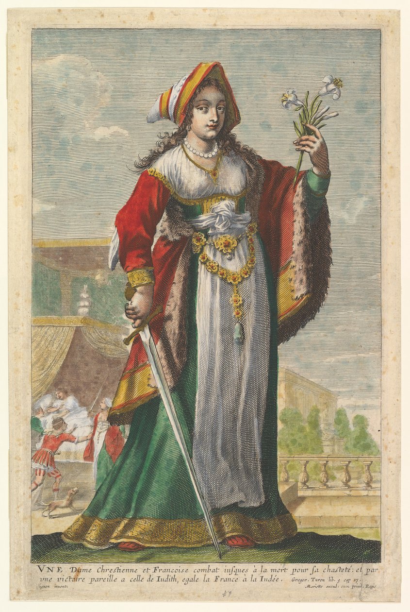 फ्रांसीसी जुडिथ, पियरे ले मोयन्स ला गैलारी देस महिला किलों, 1647 से एक चित्रण। द्वारा अब्राहम बोस
