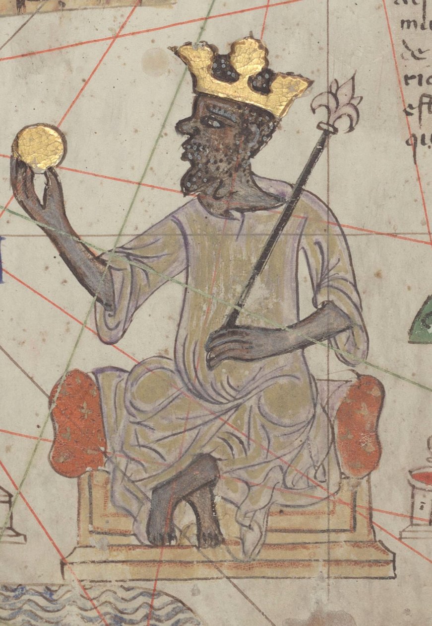 कैटलन एटलस, शीट 6 से विस्तार, मनसा मूसा को दर्शाते हुए, 1375 द्वारा अब्राहम क्रेस्क