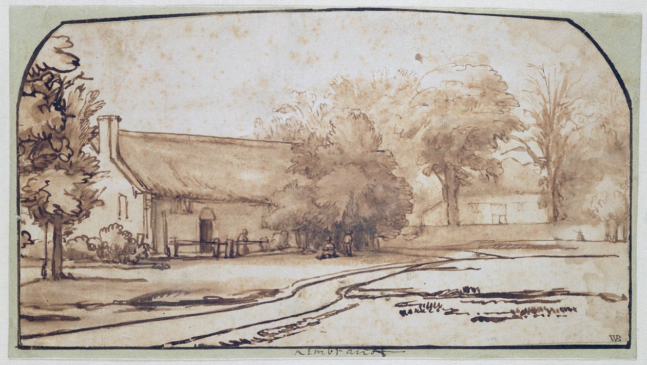 एक किसान सभा के साथ लैंडस्केप, 1640s (कागज पर कलम और भूरी स्याही) द्वारा अब्राहम फर्नेसियस