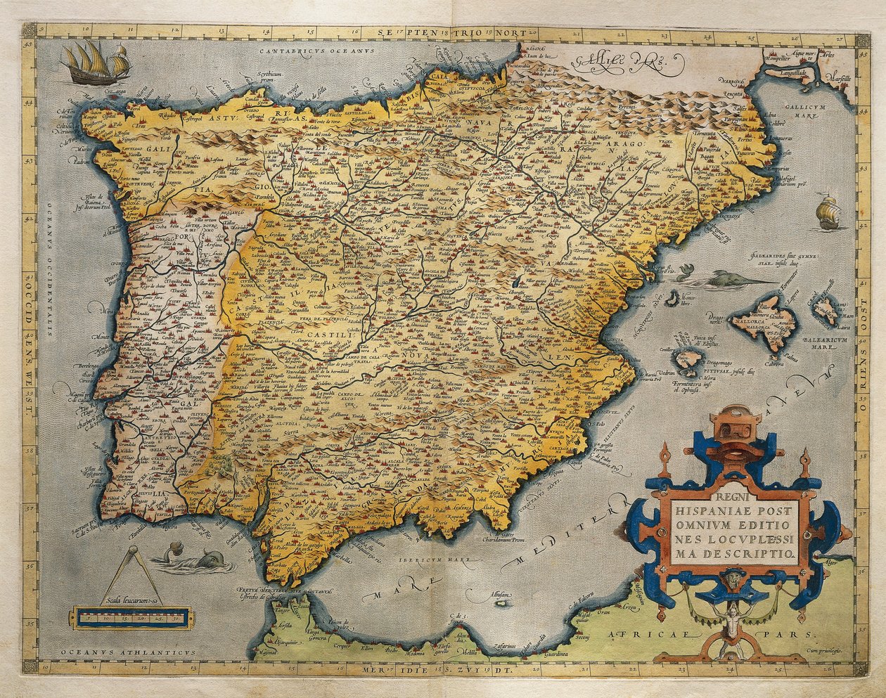 इबेरियन प्रायद्वीप का नक्शा, Theatrum Orbis Terrarum से द्वारा इब्राहीम Ortelius द्वारा अब्राहम ऑर्टेलियस