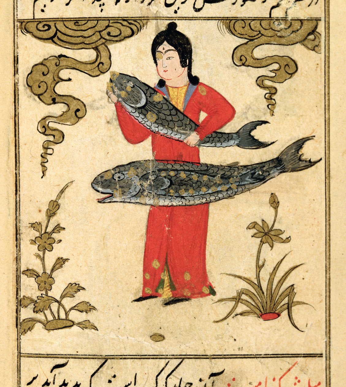 राशि चक्र के तारामंडल: मीन, मछली, तालीम दर मारीफत से ताक़ुविम, 1498 (903 हिजड़ा) द्वारा अबू जाफ़र अल तबारी