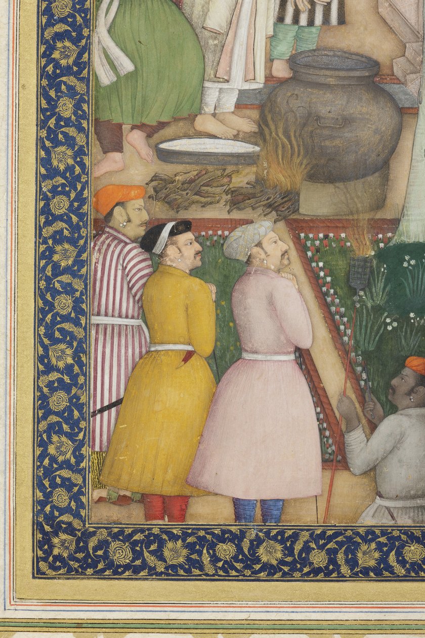 गार्डन में पवित्र पुरुषों के साथ सम्राट जहांगीर से विस्तार, c.1615 (कागज पर अपारदर्शी wc und सोना) द्वारा अबुल हसन गफ्फारी