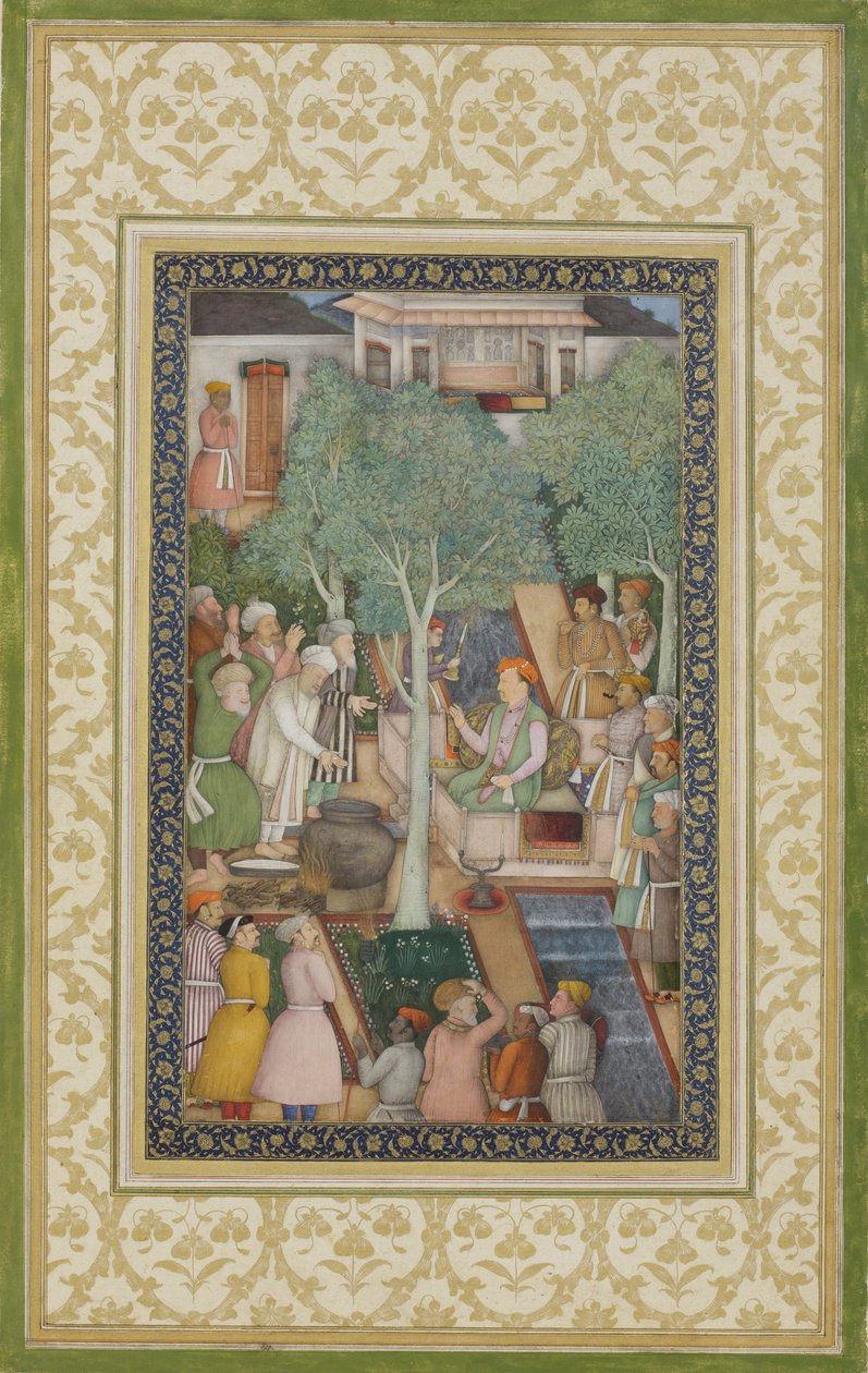 गार्डन में पवित्र पुरुषों के साथ सम्राट जहांगीर, c.1615 (कागज पर अपारदर्शी wc und सोना द्वारा अबुल हसन गफ्फारी