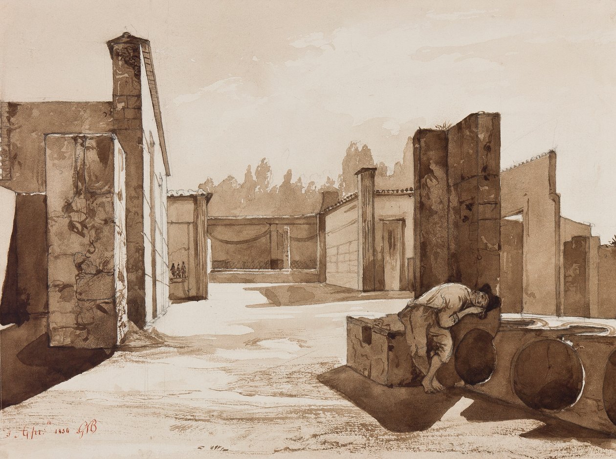 एक पोम्पेयन व्यू, प्रिंस गेटानो मारिया फेडेरिको डि बोरबोन (1846-1871), 1854 द्वारा जोड़ के साथ (कागज पर पेंसिल सेप वाश) द्वारा अचिले वियानेली