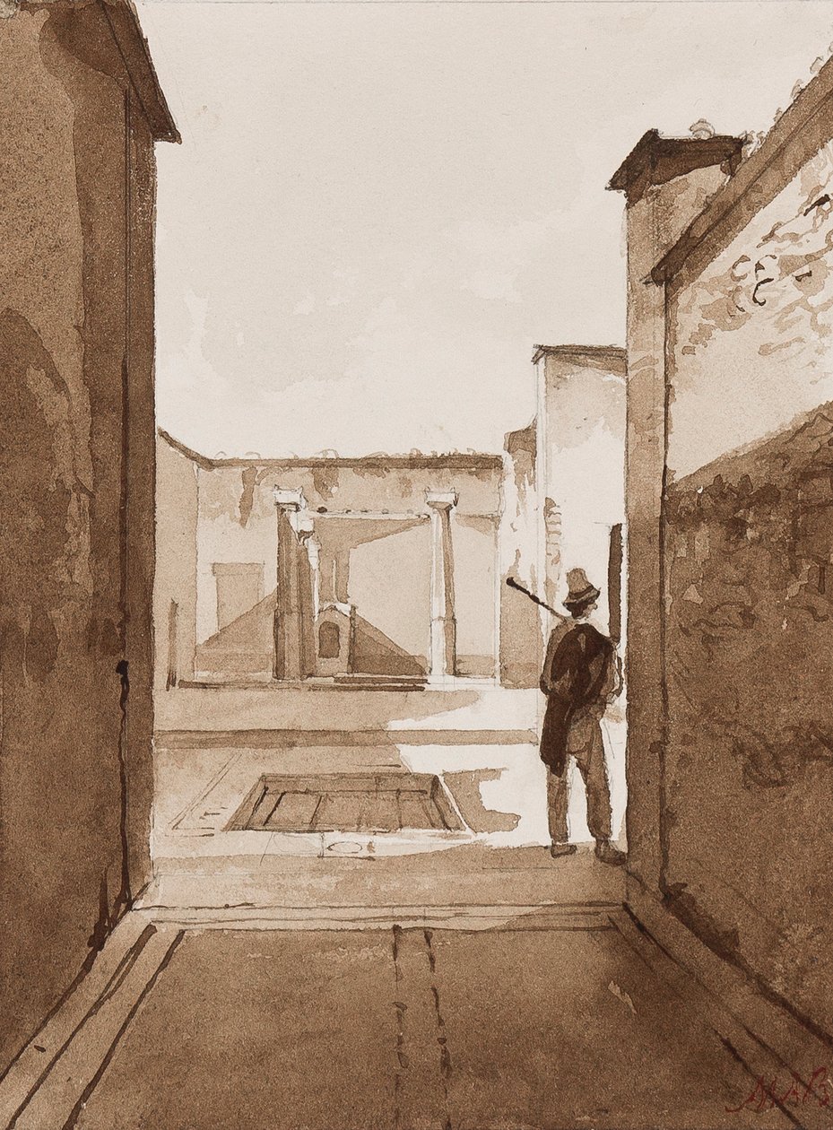 पोम्पेई में प्रांगण, राजकुमारी मारिया अन्नुनाजाता डी बोरबोन (1843-1871) द्वारा जोड़ के साथ (कागज पर पेंसिल सेपिया washes) द्वारा अचिले वियानेली