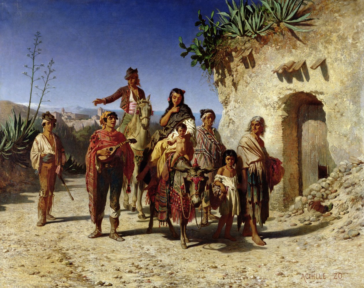 रोड पर एक जिप्सी परिवार, c.1861 द्वारा आकिल ज़ो