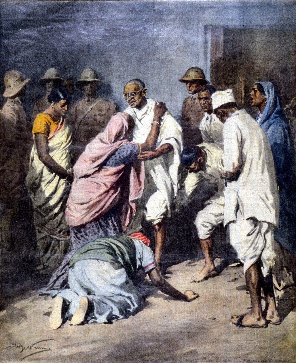 महात्मा गांधी की गिरफ्तारी (1869 - 1948)। बीमार। डी अकिल बेल्ट्राम। कूरियर का रविवार। १९३२ द्वारा अचिल बेल्ट्रैम
