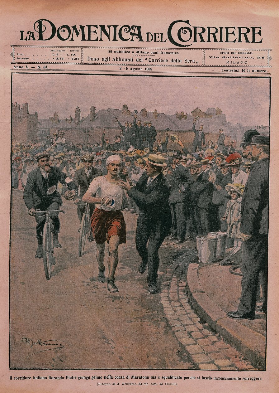 1908 का ओलंपिक, 'ला डोमेनिका डेल कोरिएरे' का फ्रंट कवर 1908 (कलर लिथो) द्वारा अचिल बेल्ट्रैम