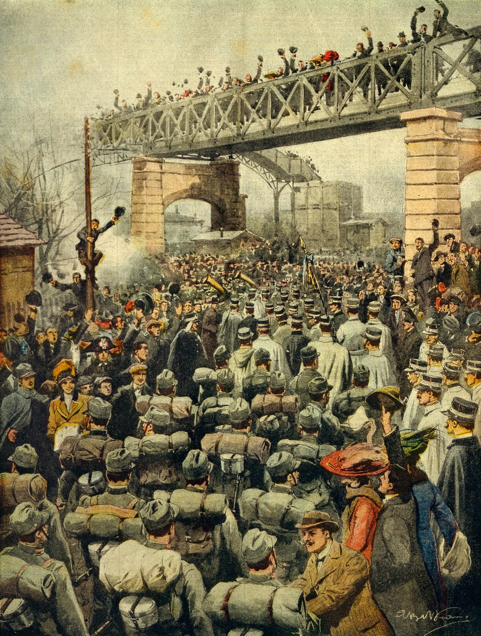 मिलान में लीबिया से इतालवी सैनिकों की विजयी वापसी, 26 जनवरी 1913 को ला डोमेनिका डेल कोरिएरे से चित्रकार अकिल बेल्ट्राम (1871-1945)। द्वारा अचिल बेल्ट्रैम