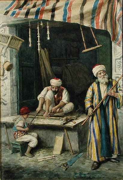 अरब बढ़ई, c.1875 (कागज पर पानी के रंग का) द्वारा अचिल बुझि