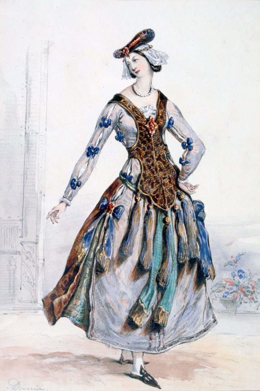 Mademoiselle Sophie, एक ओपेरा के लिए कॉस्ट्यूम डिज़ाइन, c1820-1857 द्वारा अकिल देवेरिया