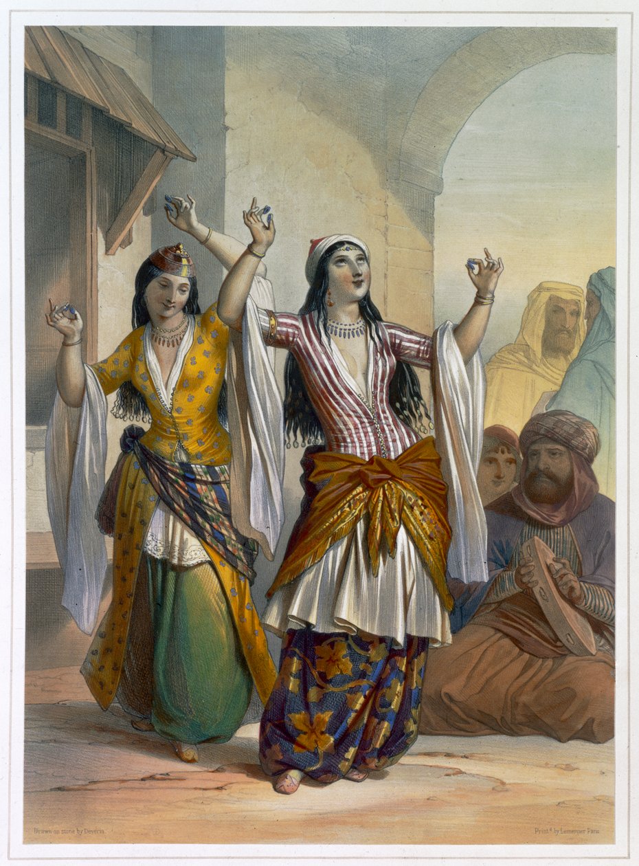1848 में मिस्र के रोसेटा में गावाज़ी का प्रदर्शन करती मिस्र की नृत्यांगनाएँ द्वारा अकिल देवेरिया
