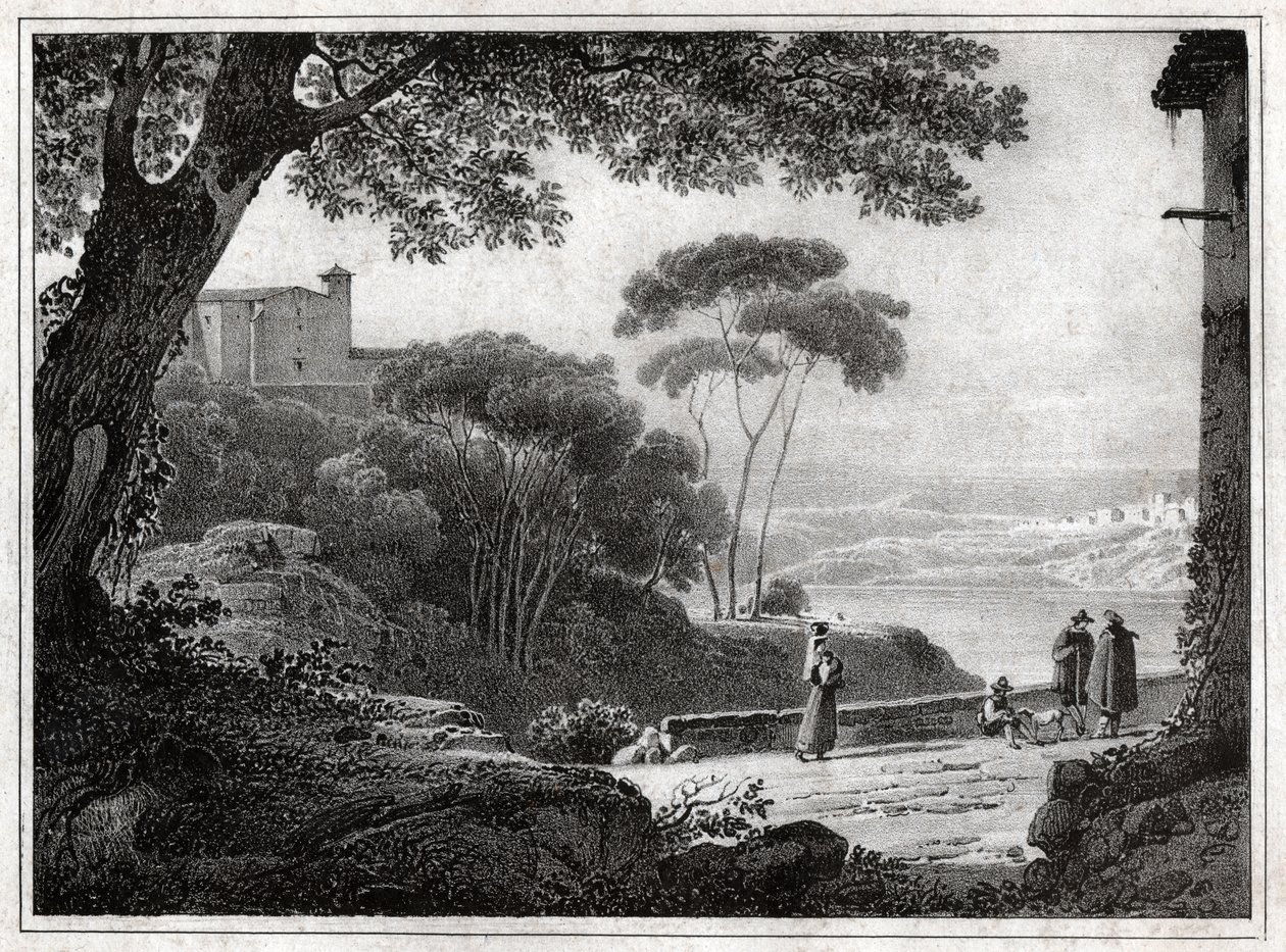 अल्बानो झील। (1820 के आसपास उत्कीर्णन) द्वारा अकिल एटना माइकलॉन