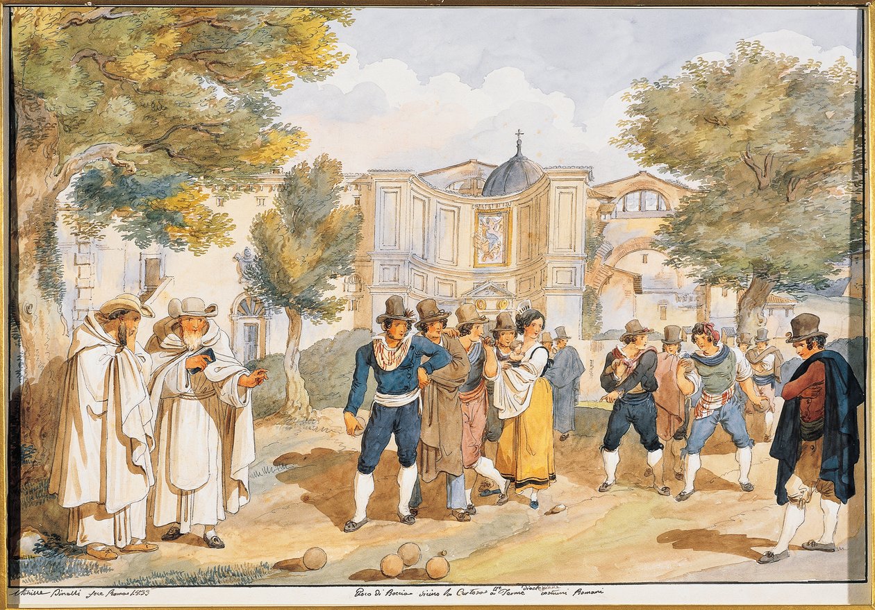 रोम में सांता मारिया डिगली एंजेली, अकिल पिनेली (1809-1841), इटली में बोके बजाते हुए द्वारा अचिल पिनली