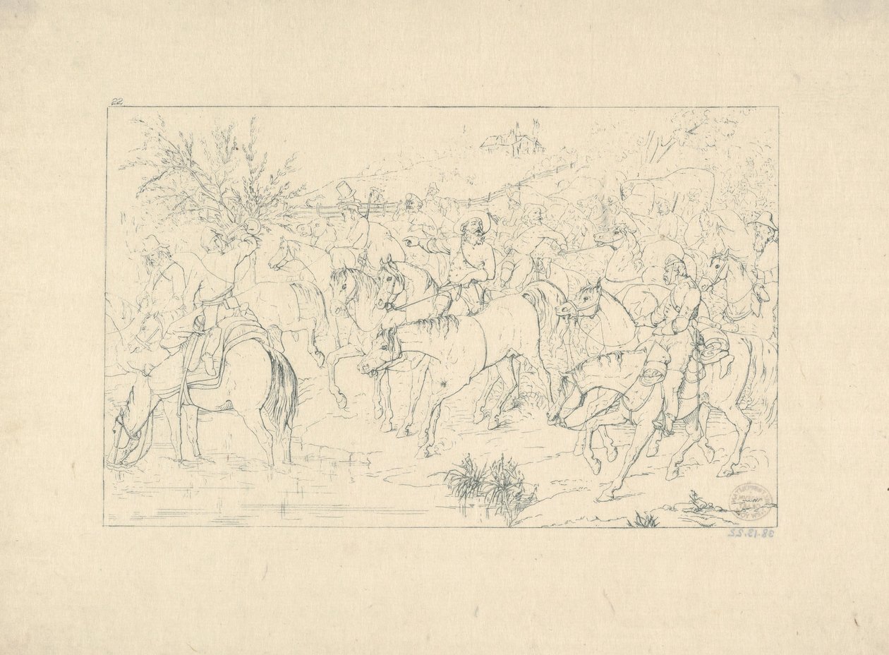 कन्फेडरेट वॉर एचिंग्स से पेंसिल्वेनिया से जनरल स्टुअर्ट की वापसी, 1861-63। द्वारा एडलबर्ट जॉन वोल्क