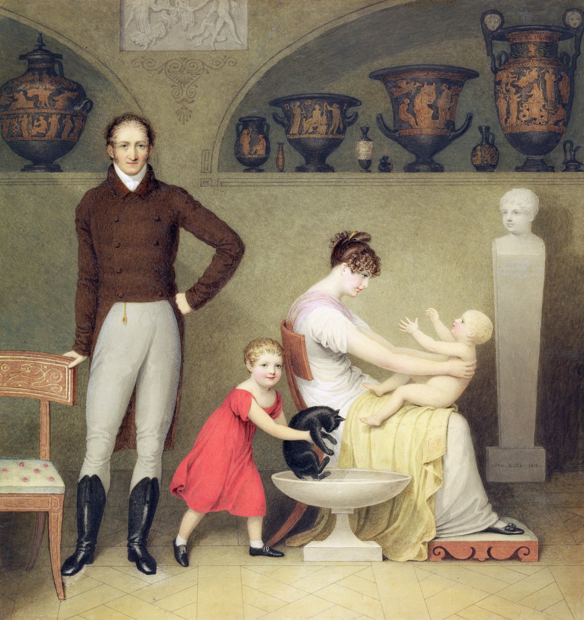 कलाकार और उसका परिवार, 1813 (कार्ड पर wc और ग्रेफाइट) द्वारा एडम बक
