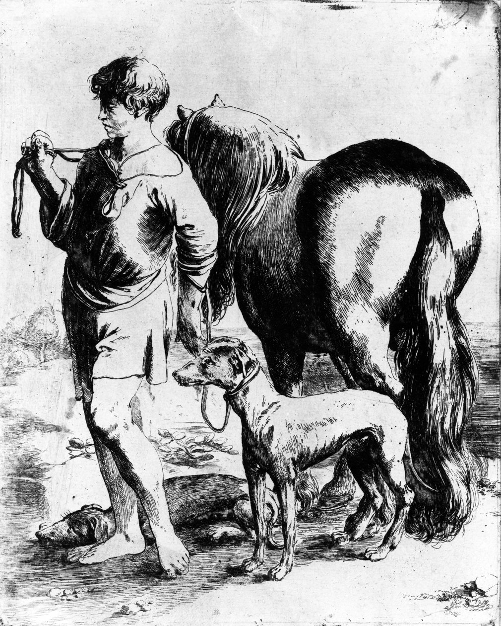 ब्वॉय विद ए हॉर्स और टू डॉग्स, c.1597-1610 द्वारा एडम एल्सीमर