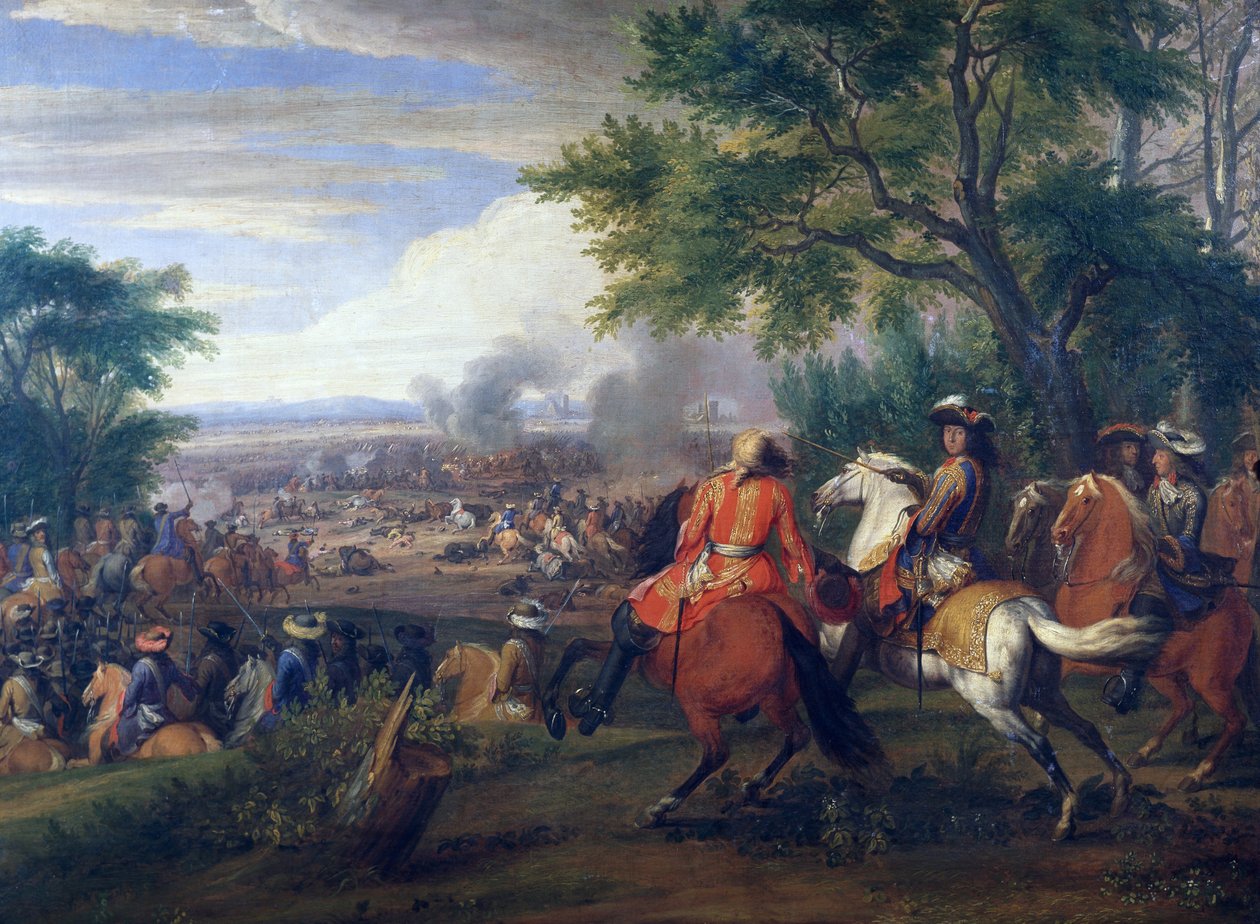 1667 में ब्रुग्स नहर के पास स्पेनिश सेना की हार पर राजा लुई XIV, वैन डेर मेलेन (1632-1690), फ्रांस और बेल्जियम द्वारा पेंटिंग द्वारा एडम फ्रैंस वैन डेर म्यूलन