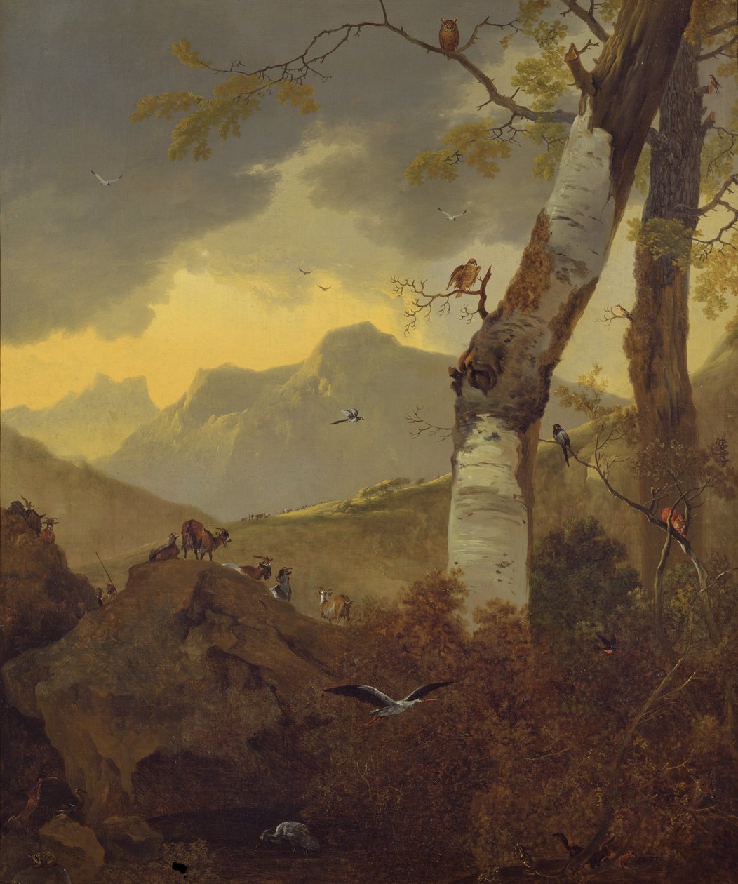 बकरियों और पक्षियों के साथ पहाड़ी लैंडस्केप, c.1657 द्वारा एडम पाइनकर