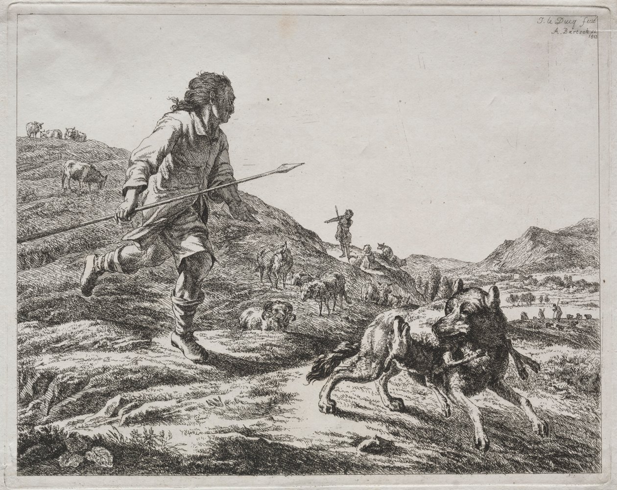 शेफर्ड पीछा करते हुए एक वुल्फ, 1803। द्वारा एडम वॉन बार्टश