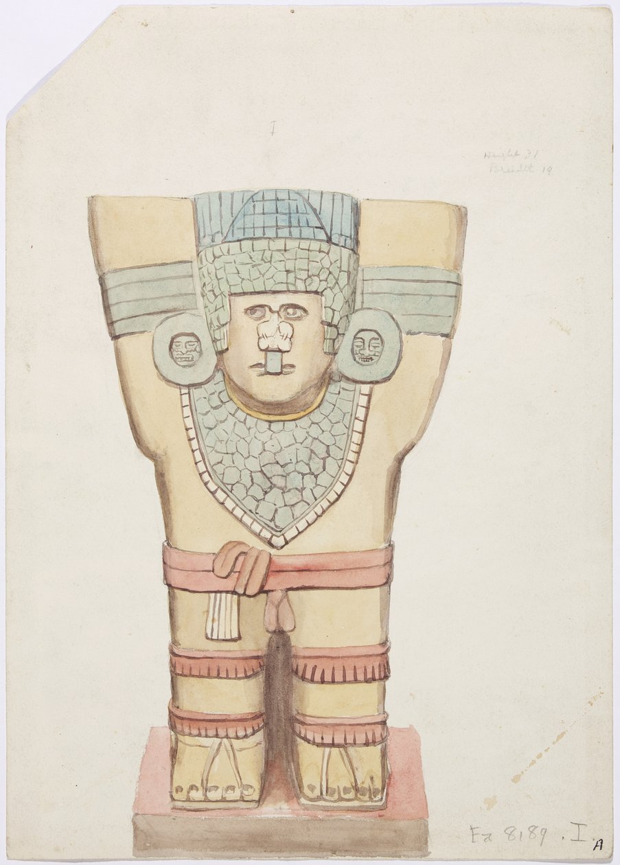 Caryatid I, बाहरी कक्ष, जगुआर का ऊपरी मंदिर (मंदिर ए), चिचेन इट्ज़ा, मेक्सिको (जल रंग) द्वारा एडेला ब्रेटन
