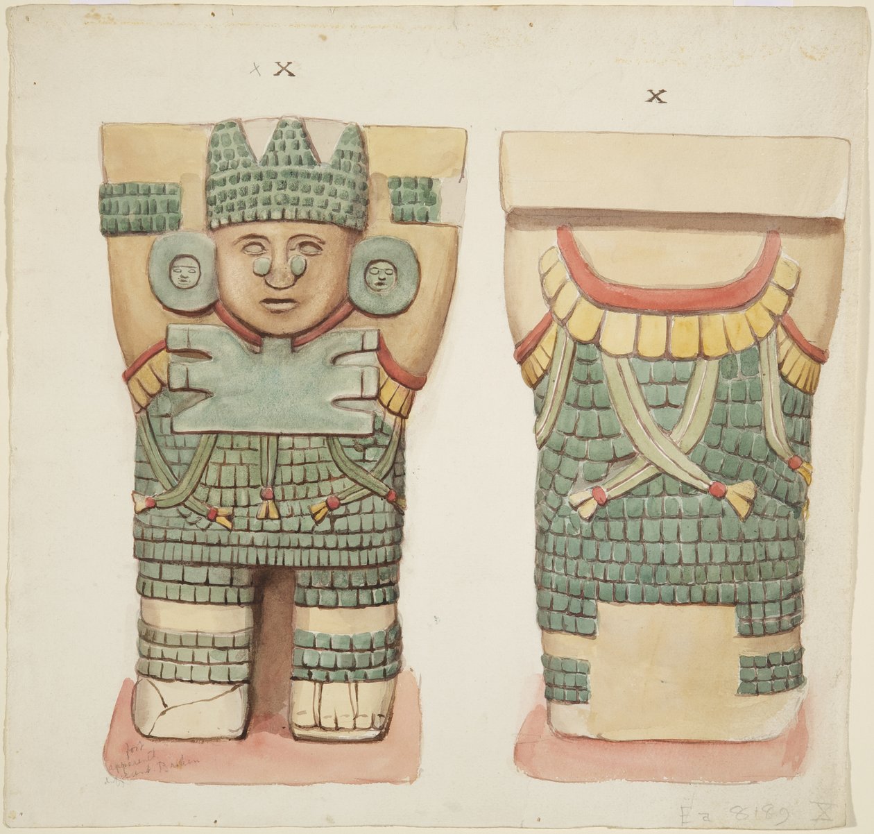 Caryatid X, आगे और पीछे के दृश्य दिखा रहा है (वाटरकलर) द्वारा एडेला ब्रेटन