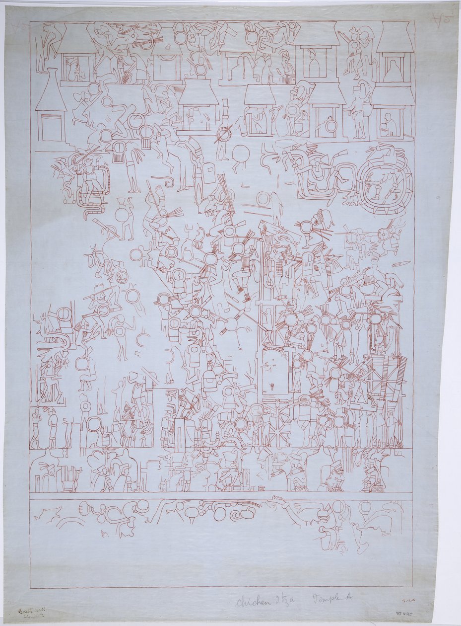 दक्षिण दीवार का चित्र, जगुआर का ऊपरी मंदिर, चिचेन इट्ज़ा, मेक्सिको (लाल स्याही) द्वारा एडेला ब्रेटन
