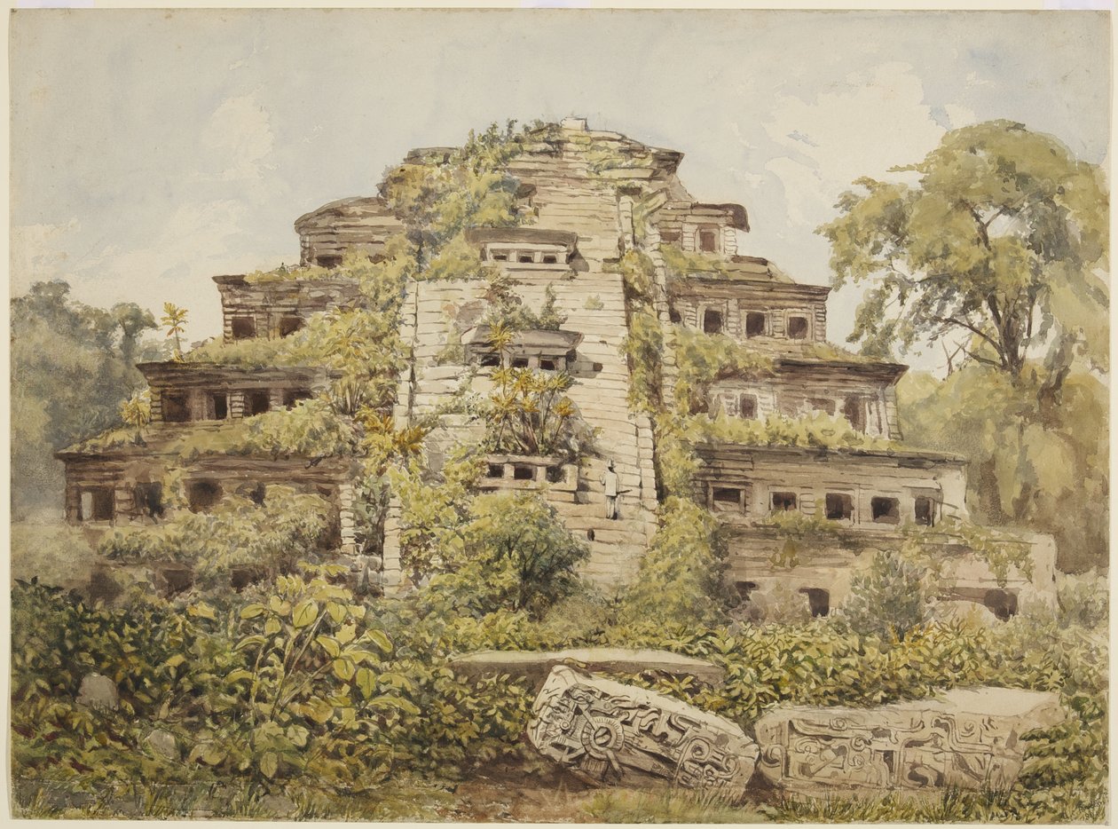 एल ताजिन, पापंतला, मेक्सिको (जल रंग) में बर्बाद मंदिर (निकेश का पिरामिड) की पेंटिंग द्वारा एडेला ब्रेटन