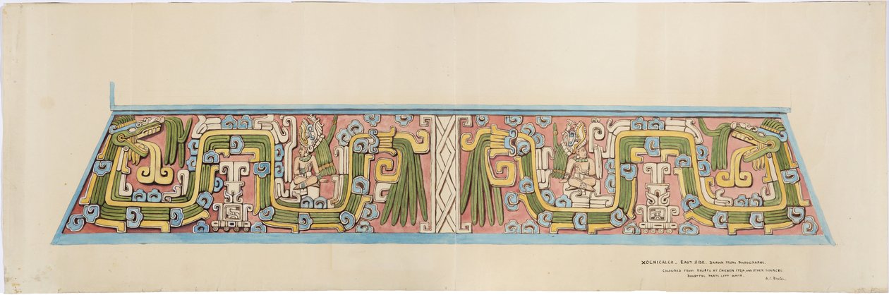 Xochicalco, मेक्सिको से पत्थर की राहत सेरो कोलोराडो का दक्षिण चेहरा, तेहुआकान (जल रंग) द्वारा एडेला ब्रेटन