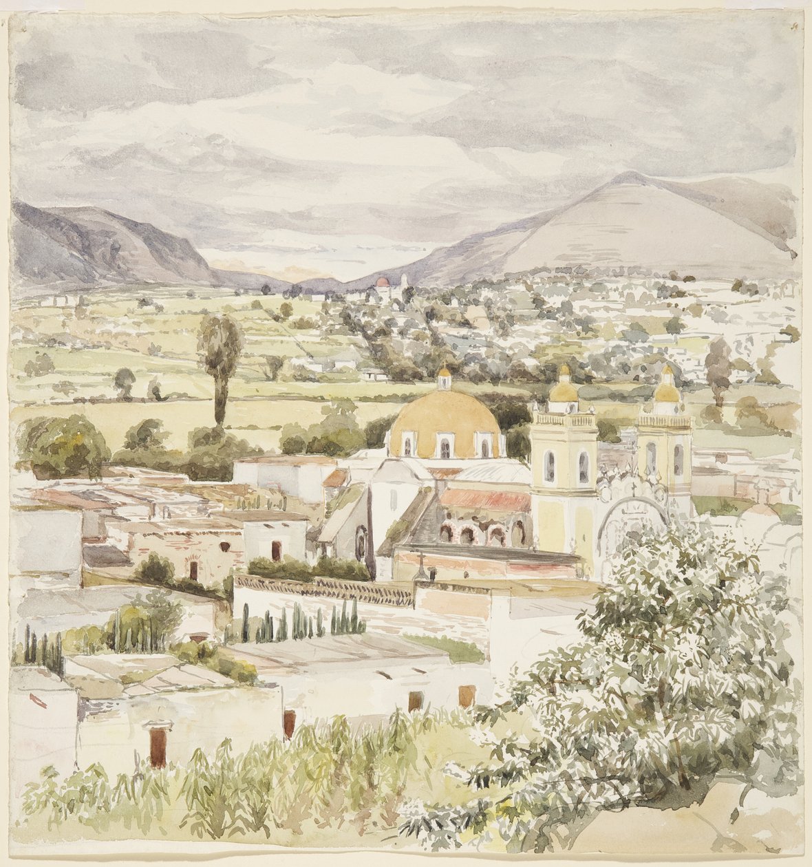 Tlaxcala का शहर, मेक्सिको 1894 (जल रंग) द्वारा एडेला ब्रेटन
