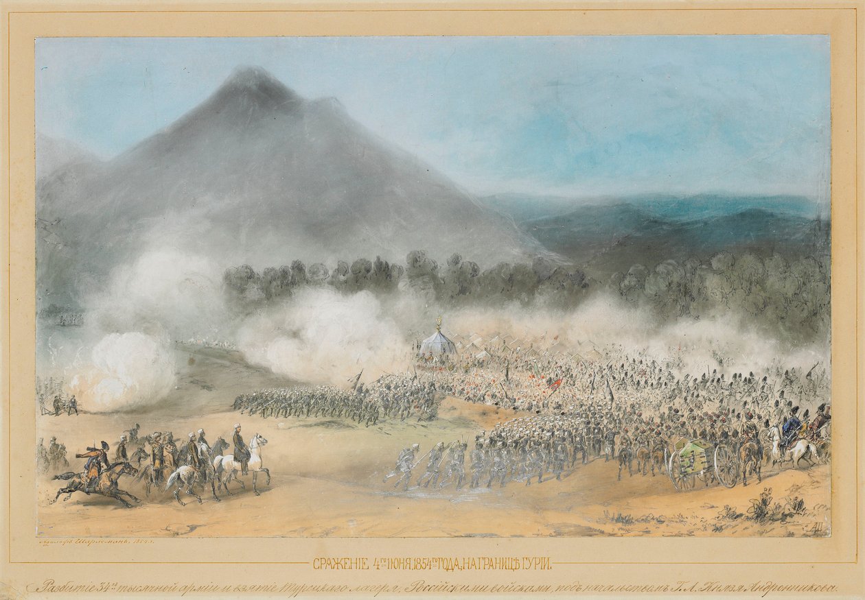 4 जून, 1854, 1854 को गुरिया की सीमा पर चोलोकी नदी पर लड़ाई। द्वारा एडोल्फ शारलेमेन