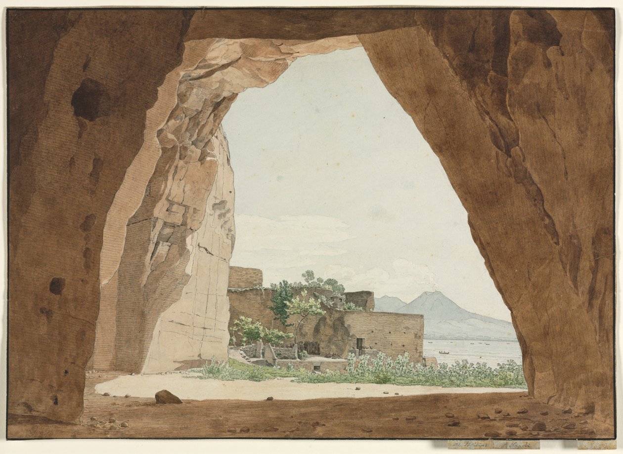 वेसुवियस और एक गुफा से नेपल्स की खाड़ी, 1820। द्वारा एडोल्फ वॉन हेडेक