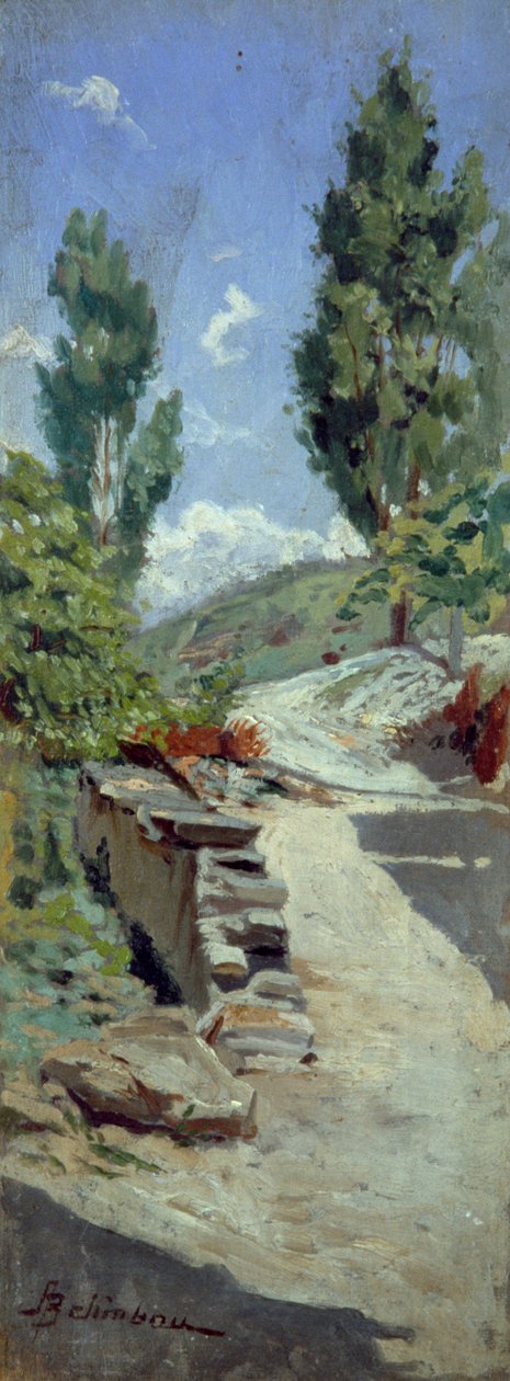 अडोल्फ़ो बेलिंबौ (1845-1938) द्वारा पहाड़ियों में सड़क, पैनल पर तेल, 23x9 सेमी द्वारा अडोल्फ़ो बेलिंबौ