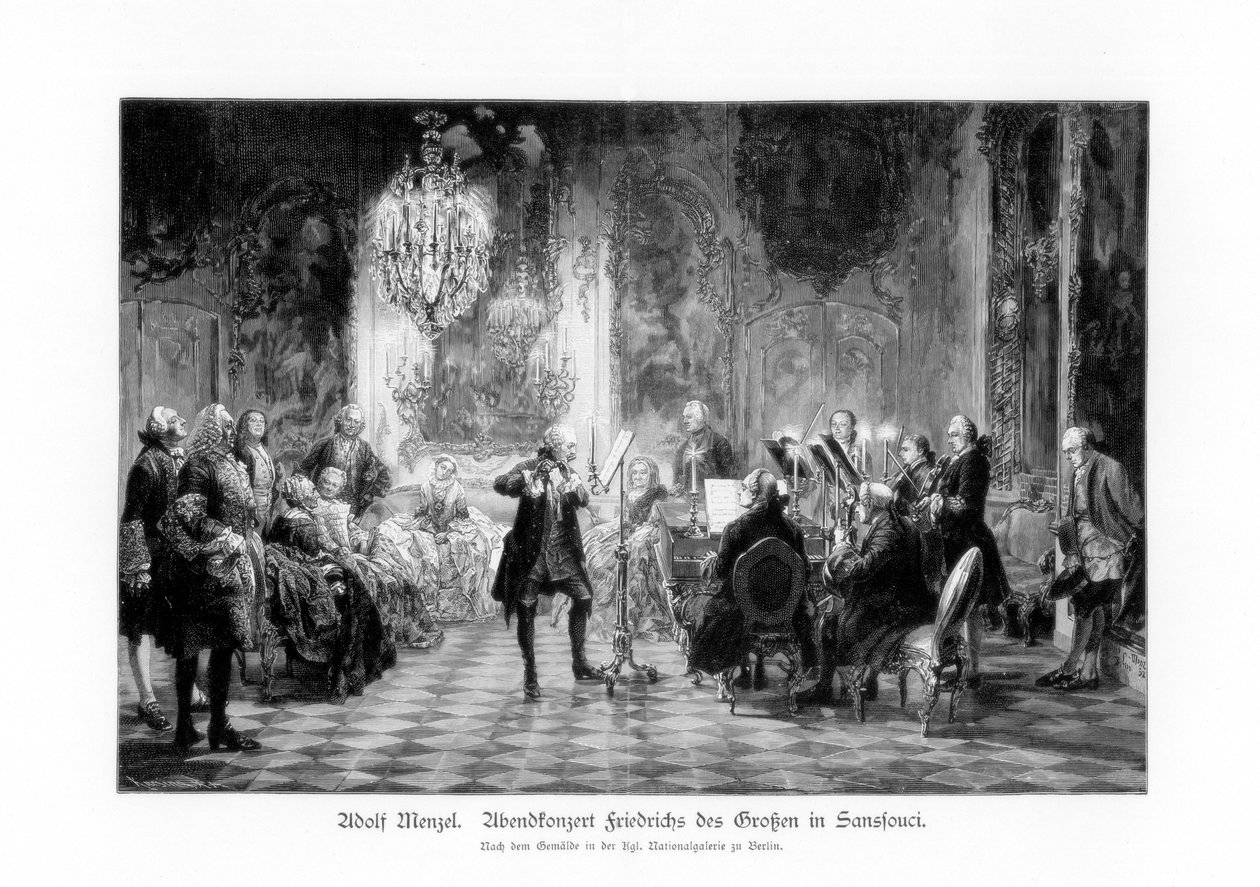 फ्रेडरिक ग्रेट कॉन्सर्ट एट सैंसौसी, 1852, 1900। द्वारा एडॉल्फ मेंजेल