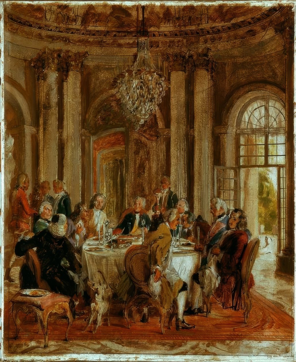 Sanssouci में किंग फ्रेडरिक II राउंड टेबल द्वारा एडॉल्फ मेंजेल