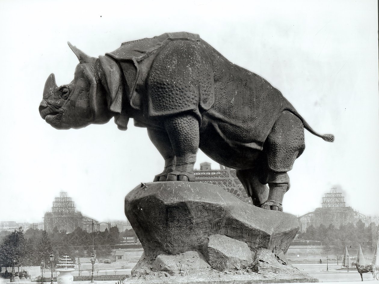 गैंडो, 1878, अल्फ्रेड जैक्वेमार्ट (1824-96) द्वारा ट्रोकैडेरो पैलेस के सामने, यूनिवर्सल एक्सपोजर (1878), पेरिस, 1888 के लिए निर्मित द्वारा अडोलफे जिराउडन